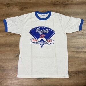VTG Shirt Size M Los Angeles Dodgers T-Shirt Ringer Blue White RARE 25th LA 80s